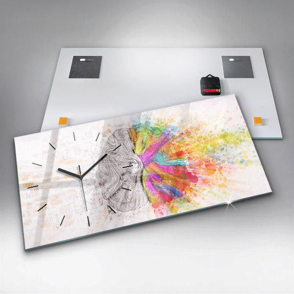 Ceas orizontale de perete din sticlă Abstracția creierului