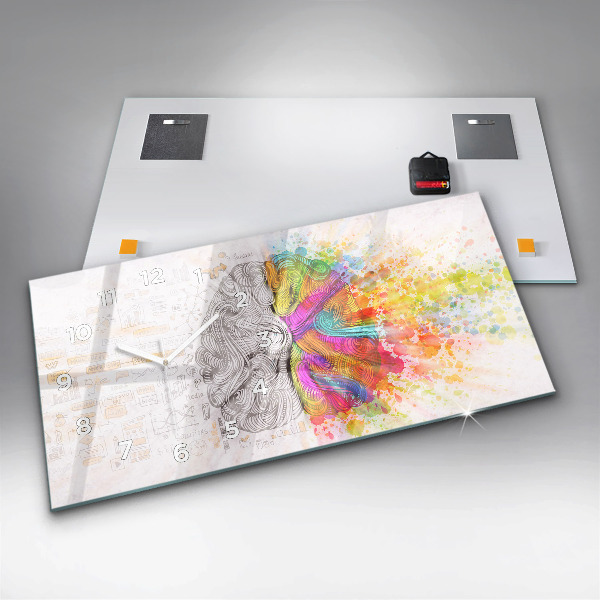 Ceas orizontale de perete din sticlă Abstracția creierului