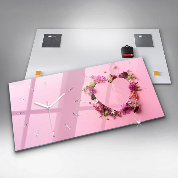Ceas orizontale de perete din sticlă Inimă făcută din flori