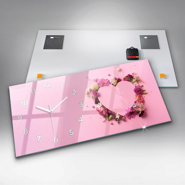 Ceas orizontale de perete din sticlă Inimă făcută din flori