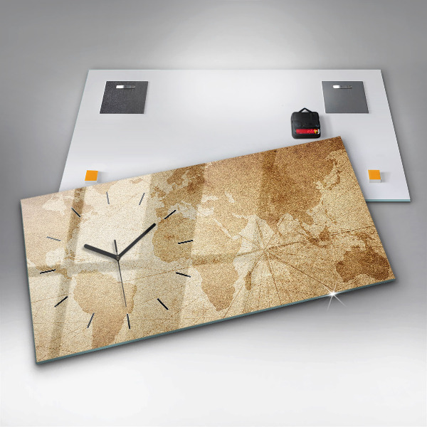 Ceas orizontale de perete din sticlă Harta lumii vintage