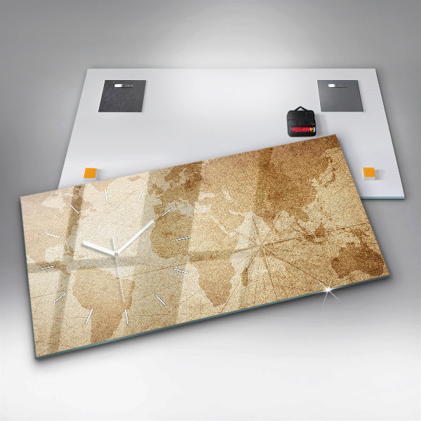 Ceas orizontale de perete din sticlă Harta lumii vintage