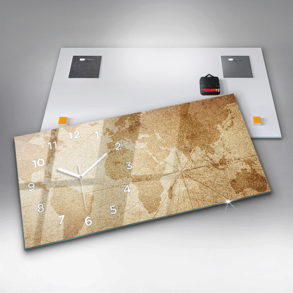 Ceas orizontale de perete din sticlă Harta lumii vintage