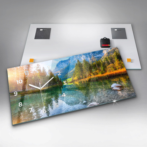 Ceas orizontale de perete din sticlă Peisaj montan râu