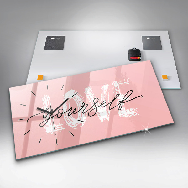 Ceas orizontale de perete din sticlă Inscripție Iubește-te pe tine însuți