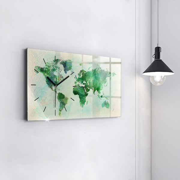 Ceas orizontale de perete din sticlă Harta lumii acuarela