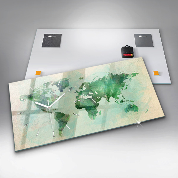 Ceas orizontale de perete din sticlă Harta lumii acuarela
