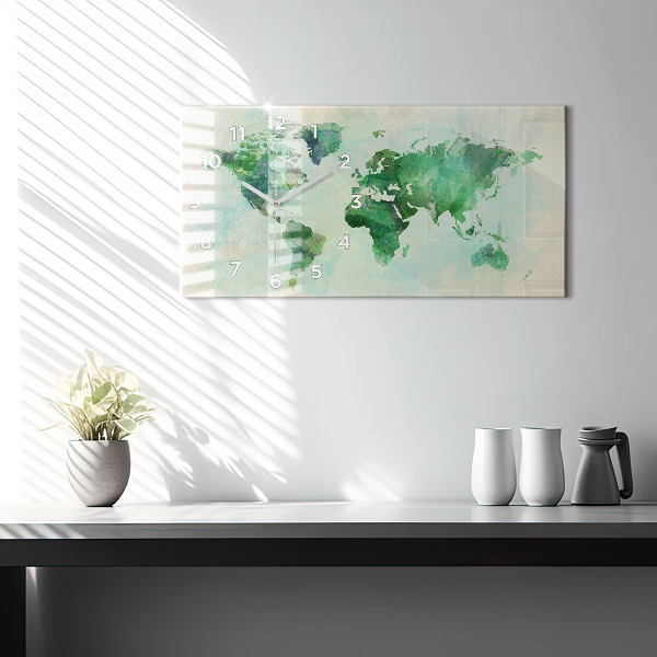 Ceas orizontale de perete din sticlă Harta lumii acuarela