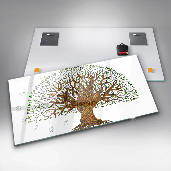Ceas orizontale de perete din sticlă Rădăcinile copacilor