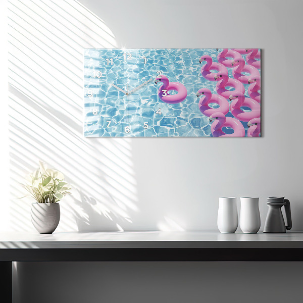 Ceas orizontale de perete din sticlă Păpădie flamingo