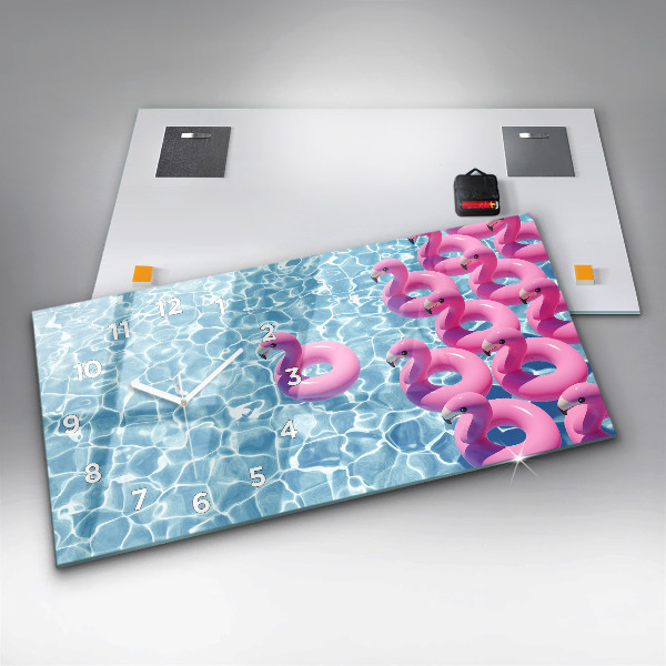 Ceas orizontale de perete din sticlă Păpădie flamingo