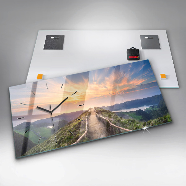 Ceas orizontale de perete din sticlă Peisaj montan