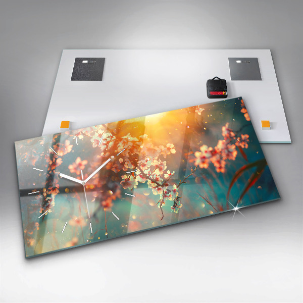 Ceas orizontale de perete din sticlă Flori de primavara