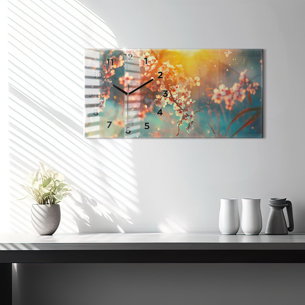 Ceas orizontale de perete din sticlă Flori de primavara