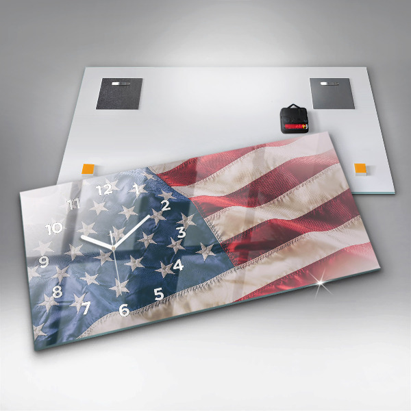 Ceas orizontale de perete din sticlă steag american