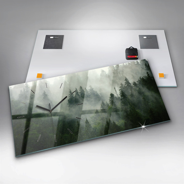 Ceas orizontale de perete din sticlă Pădure cețoasă