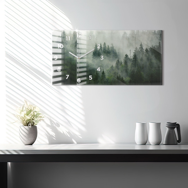 Ceas orizontale de perete din sticlă Pădure cețoasă