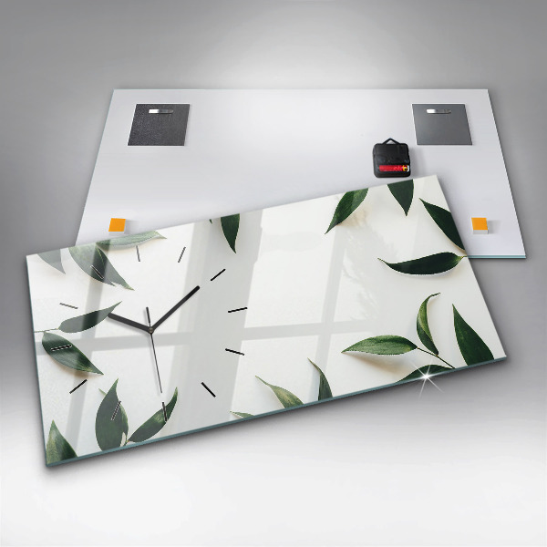 Ceas orizontale de perete din sticlă Rama de frunze