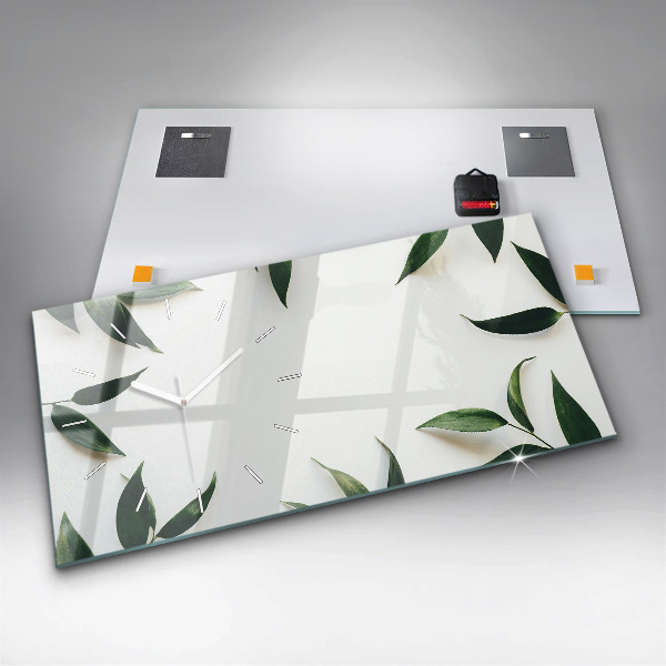 Ceas orizontale de perete din sticlă Rama de frunze