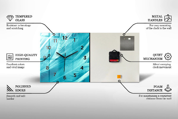Ceas orizontale de perete din sticlă Placi albastre