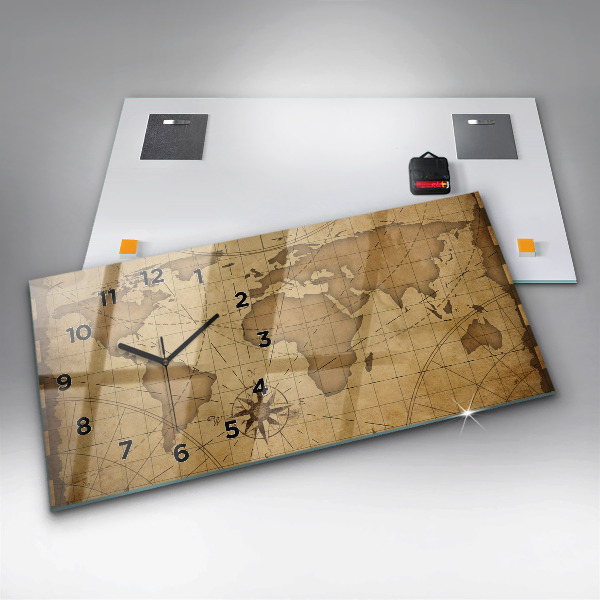 Ceas orizontale de perete din sticlă Harta lumii vintage
