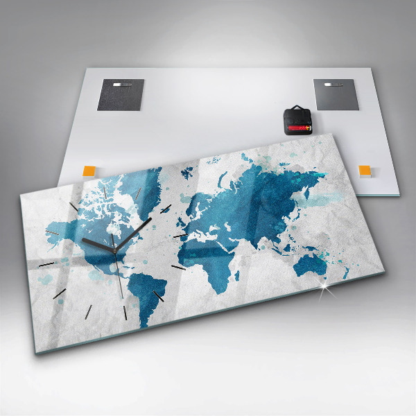 Ceas orizontale de perete din sticlă Harta lumii