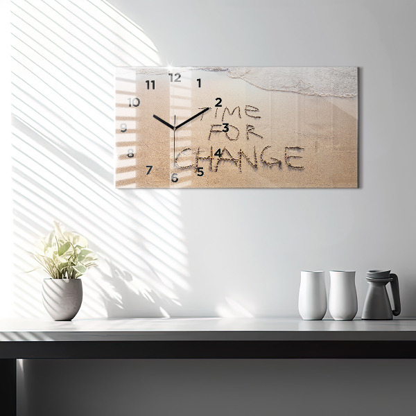 Ceas orizontale de perete din sticlă Citat de plajă