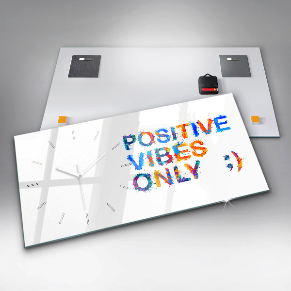 Ceas orizontale de perete din sticlă Citat pozitiv