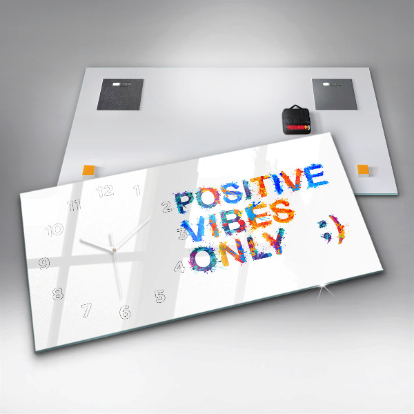 Ceas orizontale de perete din sticlă Citat pozitiv