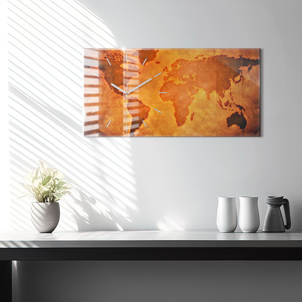Ceas orizontale de perete din sticlă Harta mare a lumii