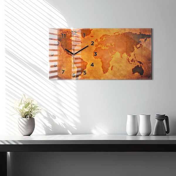 Ceas orizontale de perete din sticlă Harta mare a lumii