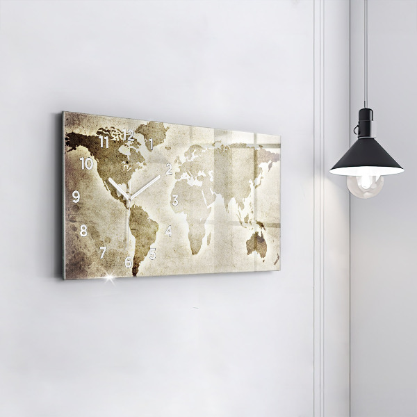 Ceas orizontale de perete din sticlă Harta lumii