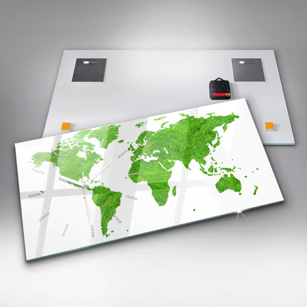 Ceas orizontale de perete din sticlă Harta cu iarba verde