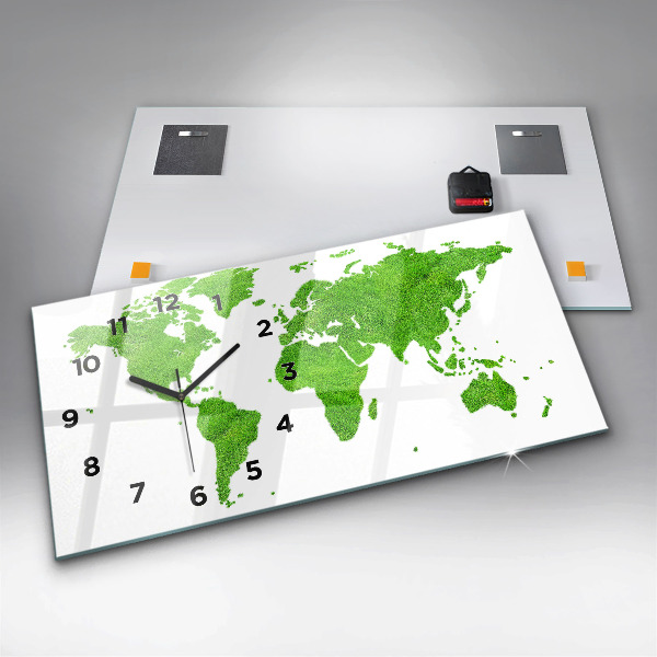 Ceas orizontale de perete din sticlă Harta cu iarba verde