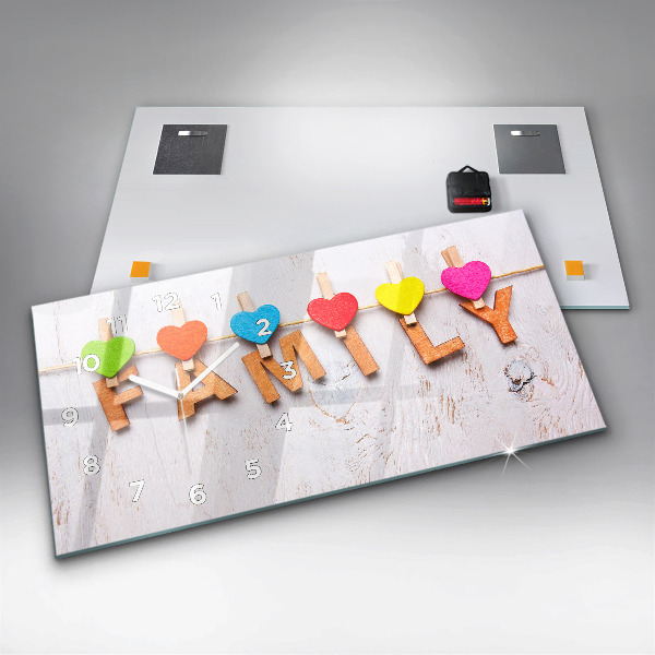 Ceas orizontale de perete din sticlă Inscripția familiei