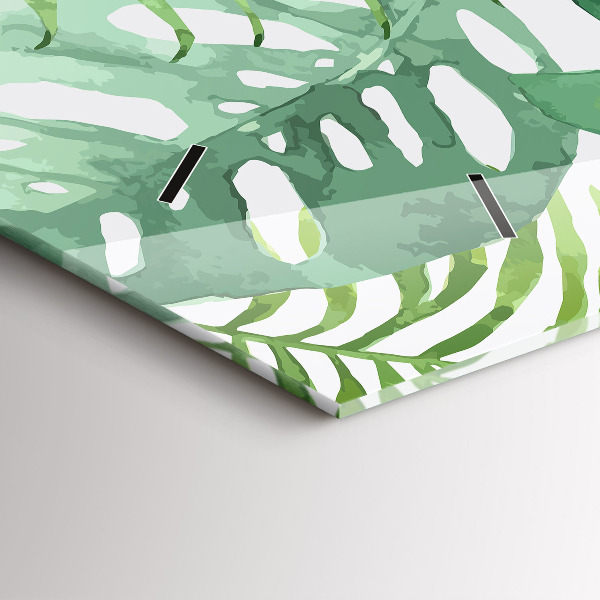 Ceas orizontale de perete din sticlă Frunze verzi