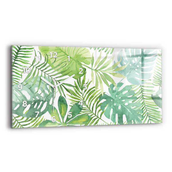 Ceas orizontale de perete din sticlă Frunze verzi