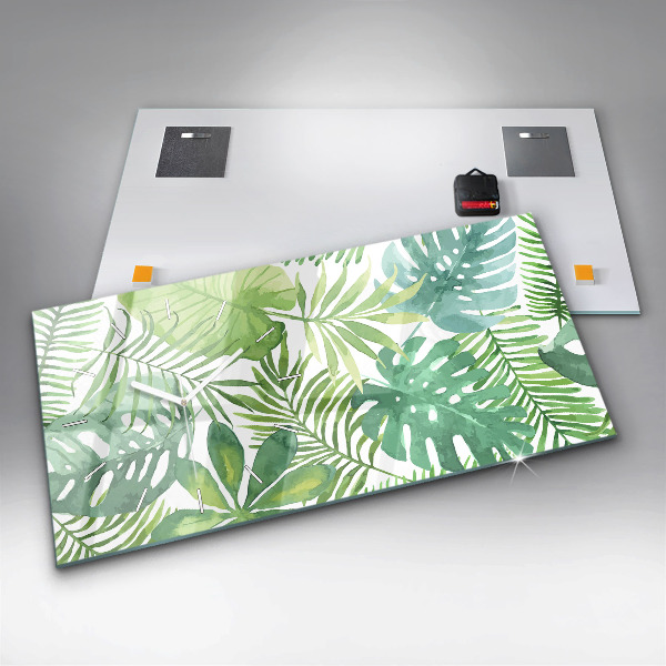 Ceas orizontale de perete din sticlă Frunze verzi