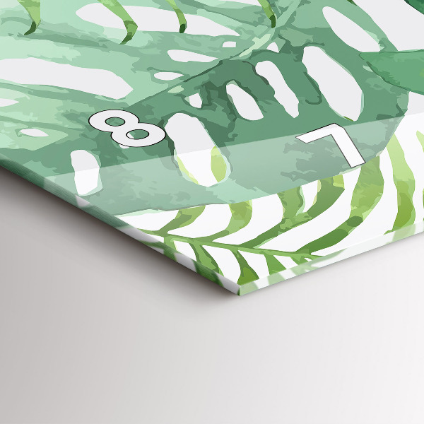 Ceas orizontale de perete din sticlă Frunze verzi