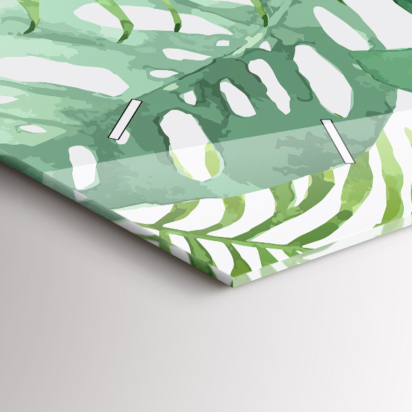 Ceas orizontale de perete din sticlă Frunze verzi