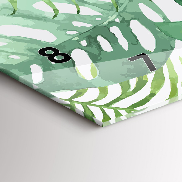 Ceas orizontale de perete din sticlă Frunze verzi