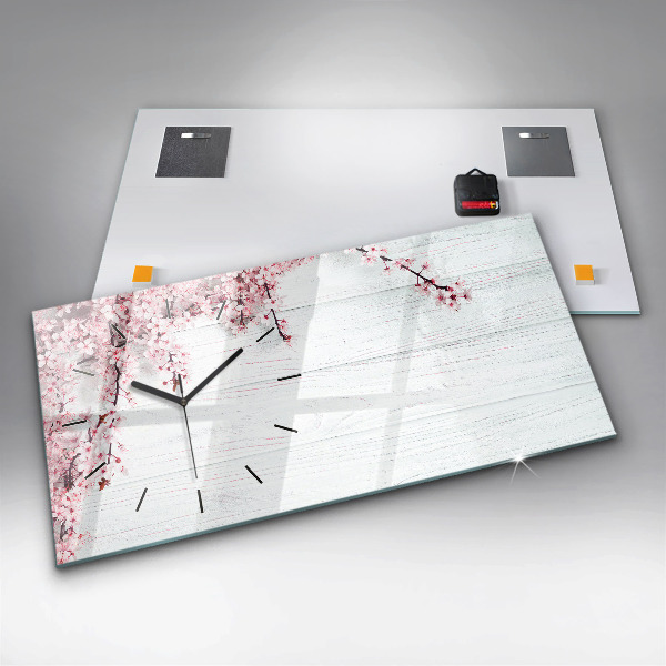 Ceas orizontale de perete din sticlă Flori de primavara