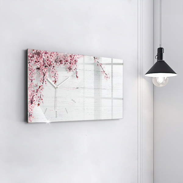 Ceas orizontale de perete din sticlă Flori de primavara