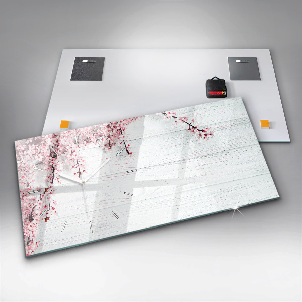 Ceas orizontale de perete din sticlă Flori de primavara