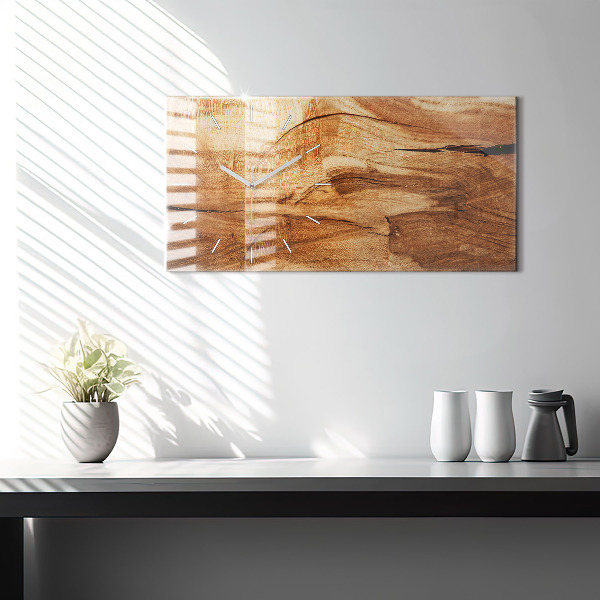 Ceas orizontale de perete din sticlă Textura lemnului