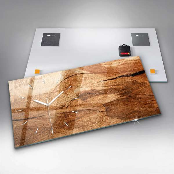Ceas orizontale de perete din sticlă Textura lemnului