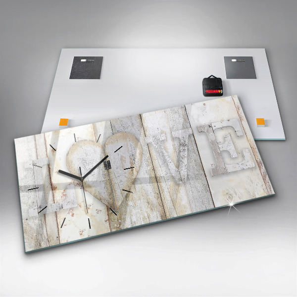 Ceas orizontale de perete din sticlă Inscripție dragoste