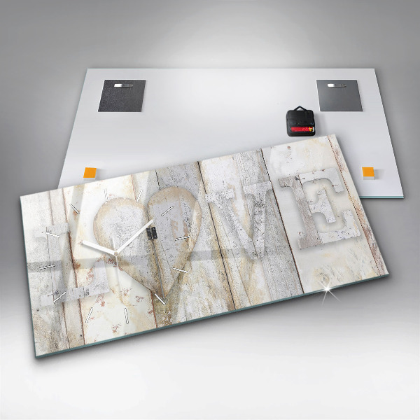 Ceas orizontale de perete din sticlă Inscripție dragoste