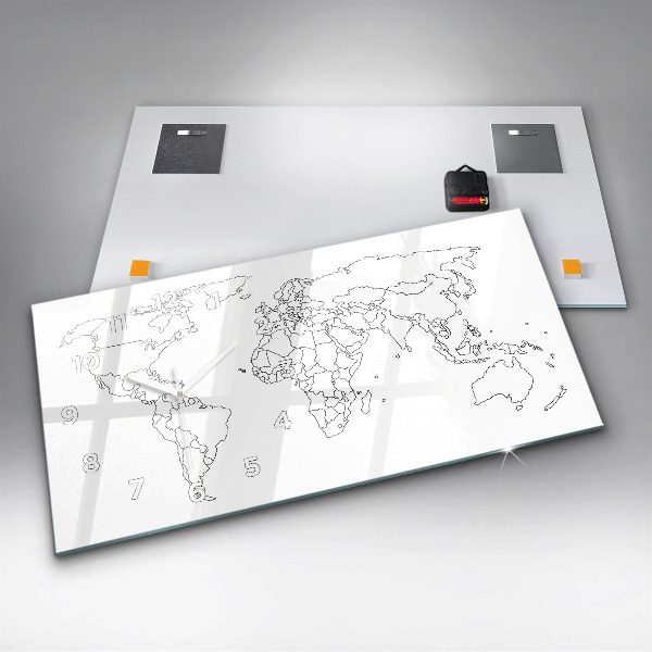 Ceas orizontale de perete din sticlă Harta de contur a lumii