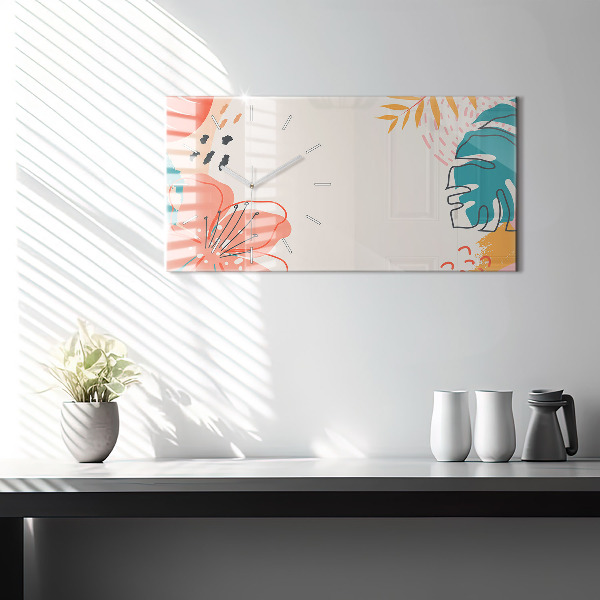 Ceas orizontale de perete din sticlă Plante hawaiene